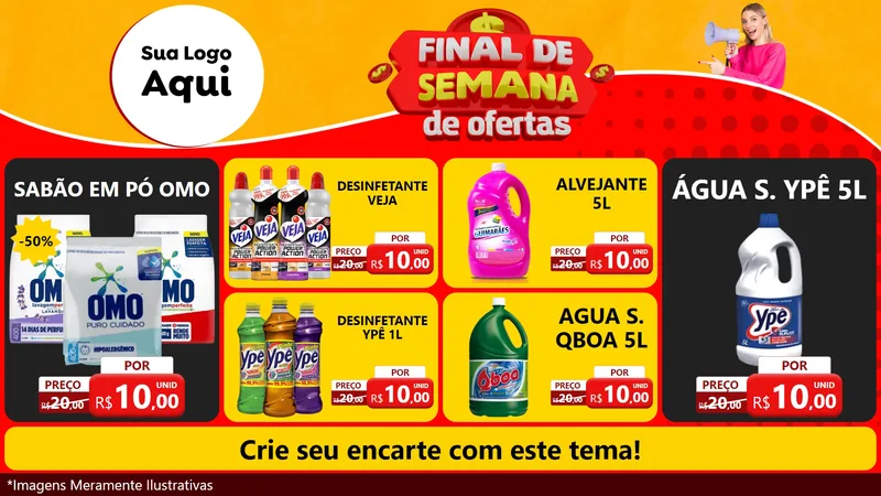 Modelo de TV para TV Horizontal com o tema Final de Semana de Ofertas para Produtos de Limpeza
