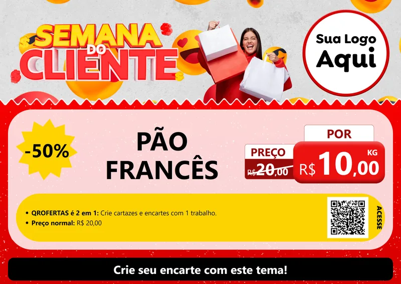 Modelo de Cartaz para Cartaz A4 Horizontal com o tema Semana do Cliente para Padaria