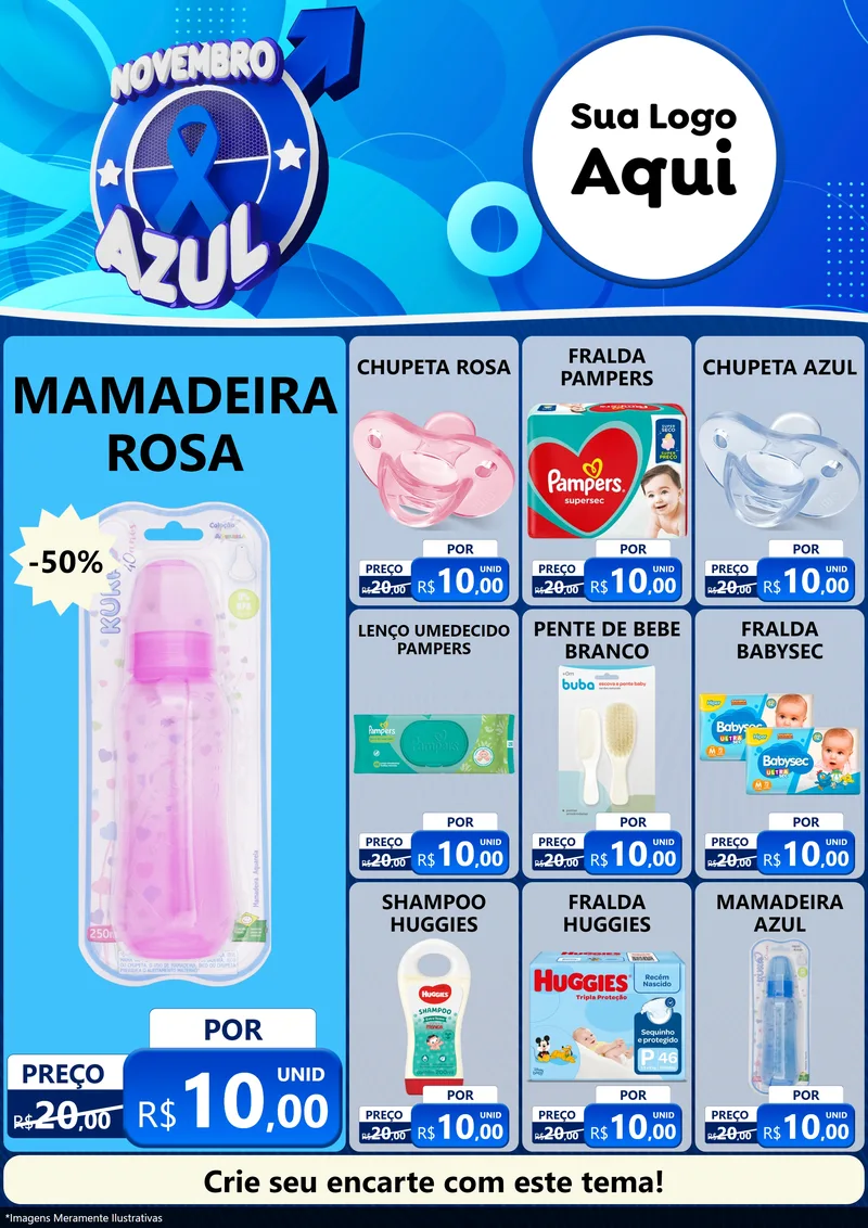 Modelo de Encarte para Encarte A4 Vertical com o tema Novembro Azul para Bebês