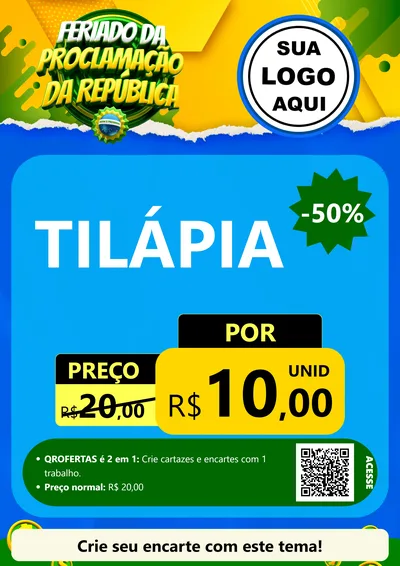 Modelo de Cartaz para Cartaz A4 Vertical com o tema Feriado da Proclamação da República para Peixaria
