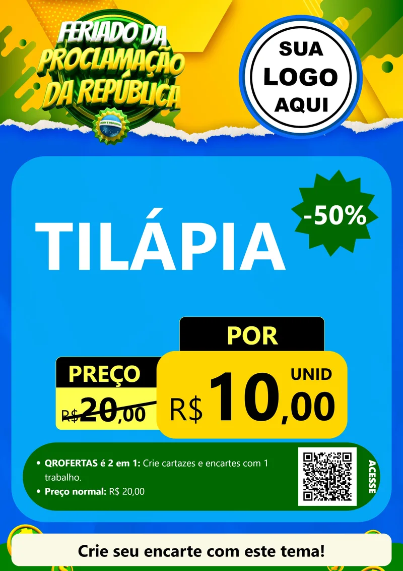 Modelo de Cartaz para Cartaz A4 Vertical com o tema Feriado da Proclamação da República para Peixaria