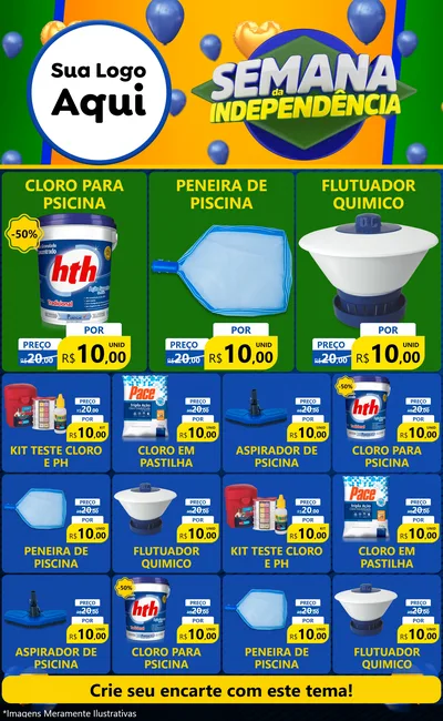 Modelo de Encarte para Encarte Grande com o tema Semana da Independência para Produtos para Piscina