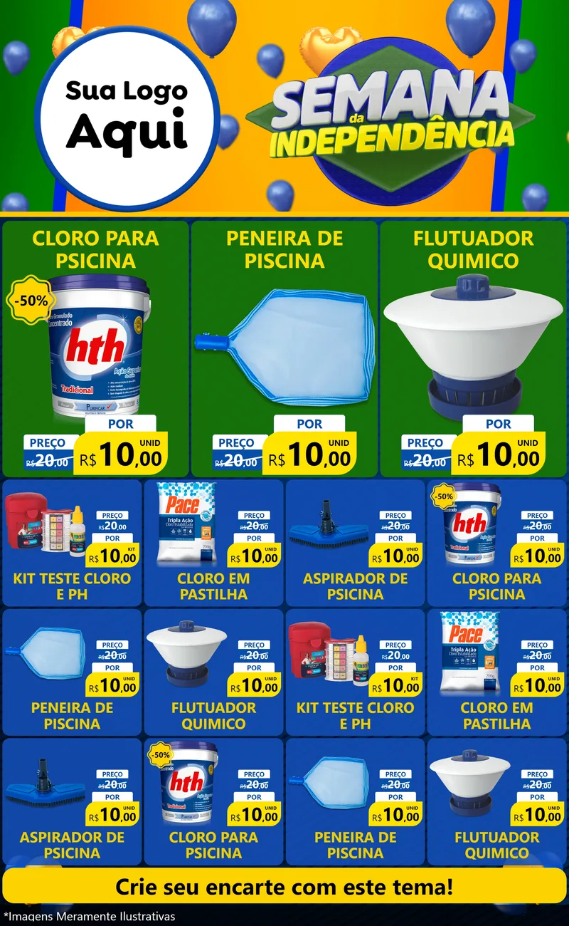 Modelo de Encarte para Encarte Grande com o tema Semana da Independência para Produtos para Piscina