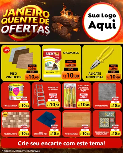 Modelo de Rede Social para Feed Instagram com o tema Janeiro Quente de Ofertas para Material para Construção