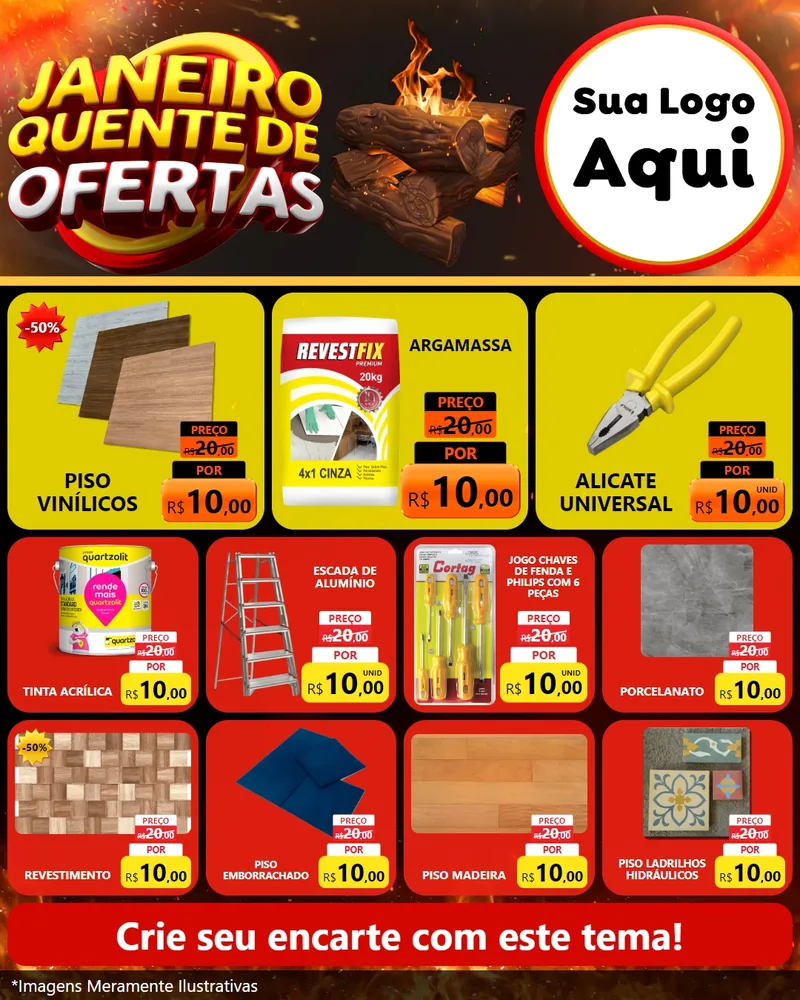 Modelo de Rede Social para Feed Instagram com o tema Janeiro Quente de Ofertas para Material para Construção