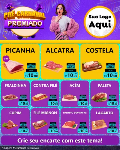 Modelo de Rede Social para Feed Instagram com o tema Pré-Carnaval Premiado para Açougue
