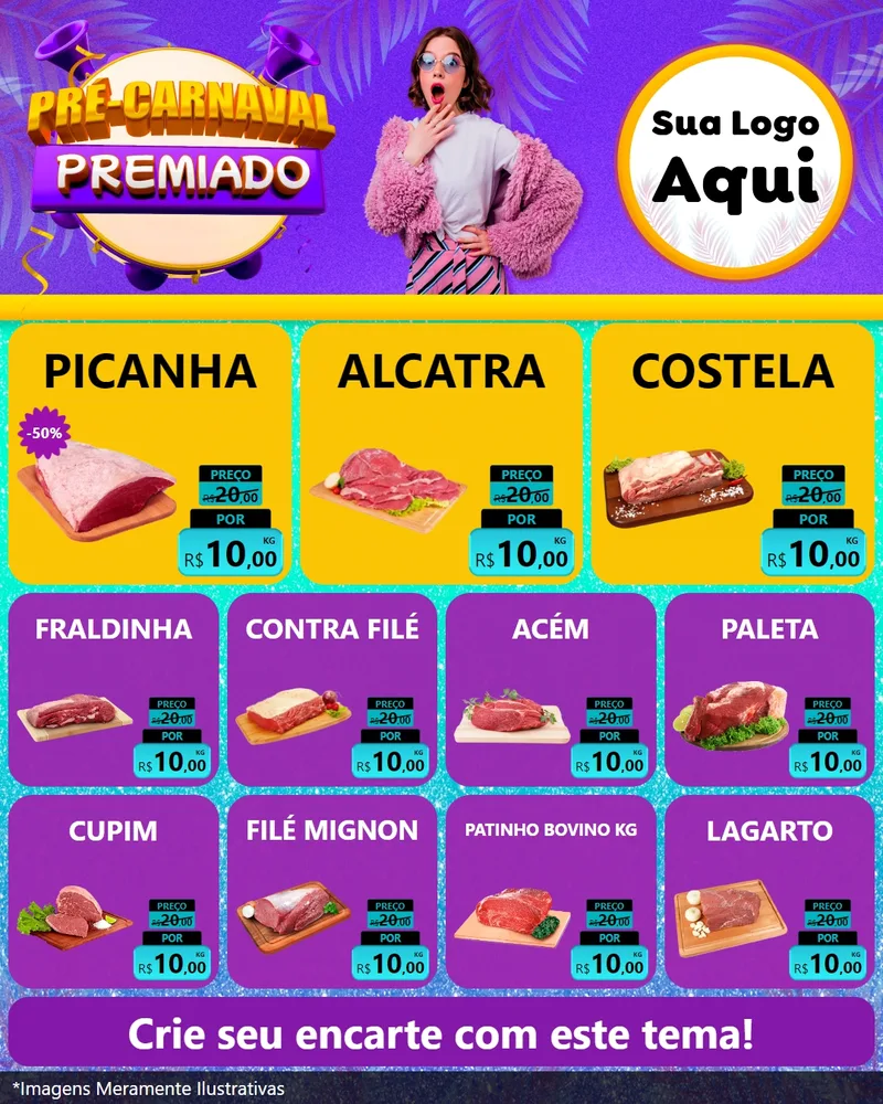 Modelo de Rede Social para Feed Instagram com o tema Pré-Carnaval Premiado para Açougue