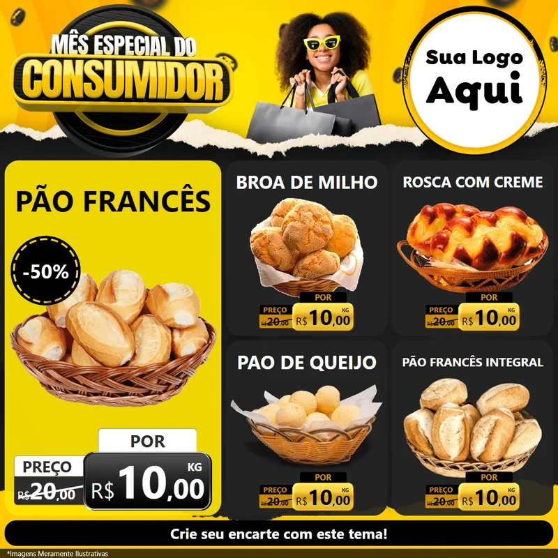 Modelo de Rede Social para Feed Facebook com o tema Mês Especial do Consumidor para Padaria
