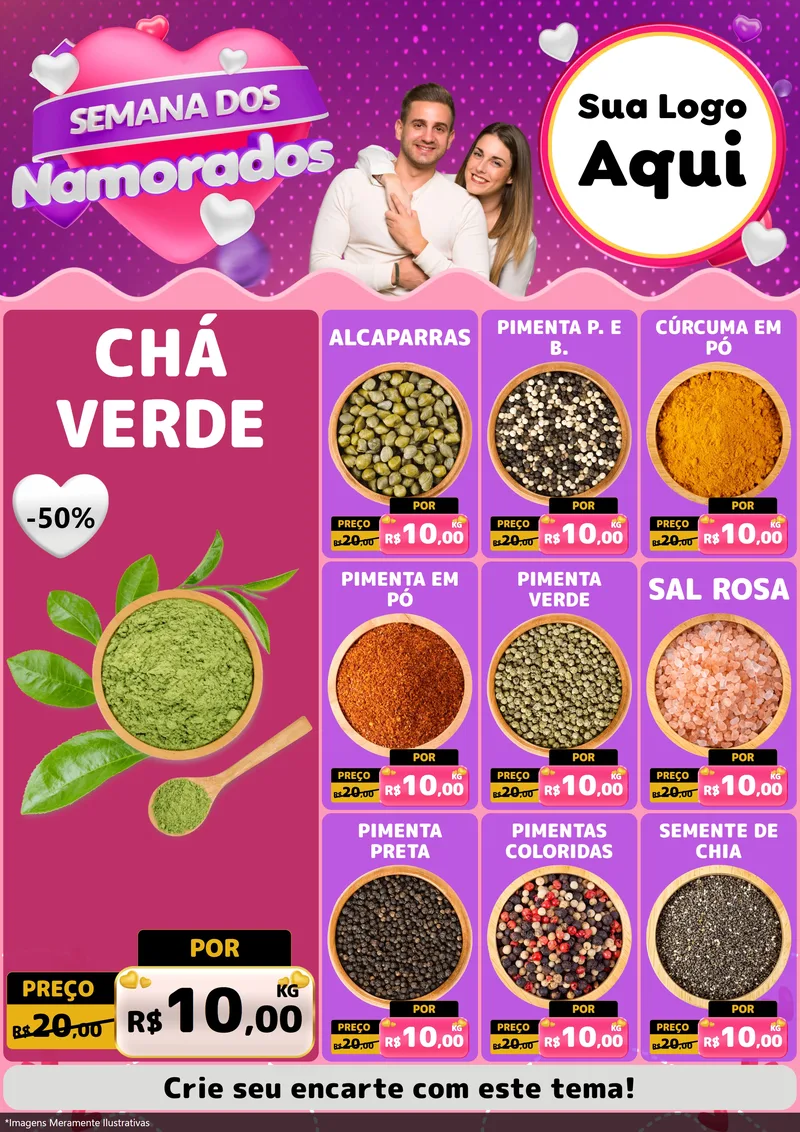 Modelo de Encarte para Encarte A4 Vertical com o tema Semana dos Namorados para Produtos Naturais