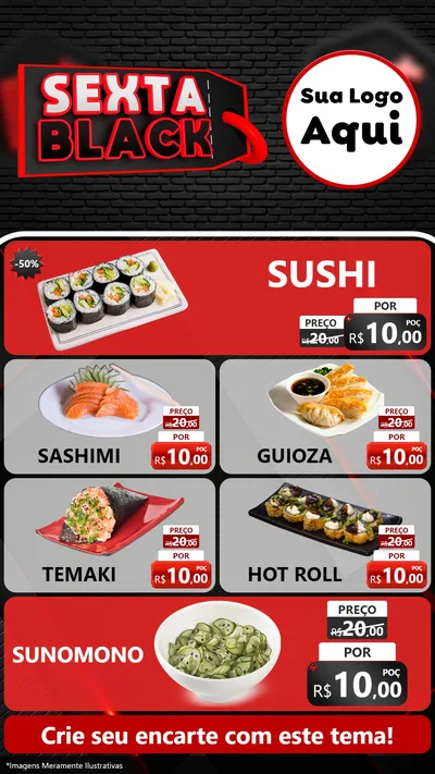 Modelo de TV para TV Vertical com o tema Sexta Black para Comida japonesa