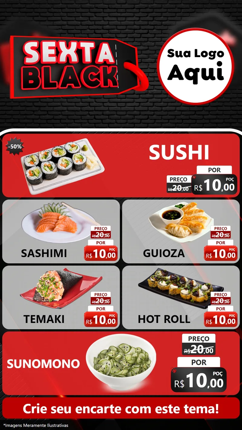 Modelo de TV para TV Vertical com o tema Sexta Black para Comida japonesa