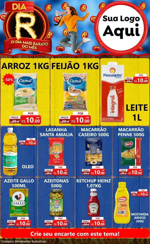 Modelo de Encarte para Encarte Grande com o tema Dia R - O Dia Mais Barato Do Mês para Supermercado