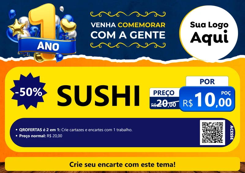 Modelo de Cartaz para Cartaz A4 Horizontal com o tema Um Ano de Aniversário para Comida japonesa