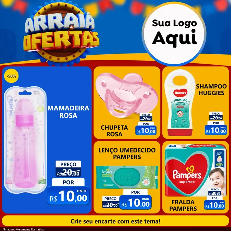 Modelo de Rede Social para Feed Facebook com o tema Arraiá de Ofertas - Junina para Bebês
