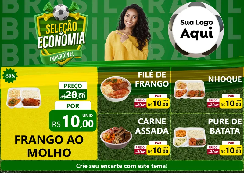 Modelo de Encarte para Encarte A4 Horizontal com o tema Seleção de Economia - Copa para Restaurante