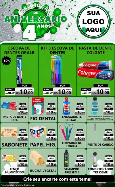 Modelo de Encarte para Encarte Grande com o tema Promoção de Aniversário - 4 Anos para Higiene Pessoal