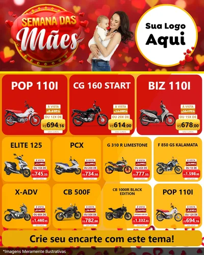 Modelo de Rede Social para Feed Instagram com o tema Semana das Mães para Concessionaria de Motos
