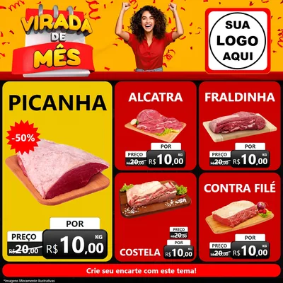 Modelo de Rede Social para Feed Facebook com o tema Virada de Mês para Açougue