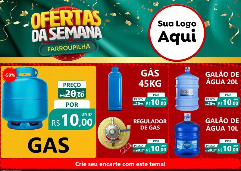 Modelo de Encarte para Encarte A4 Horizontal com o tema Ofertas da Semana Farroupilha para Água e gás