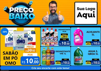 Modelo de Encarte para Encarte A4 Horizontal com o tema Preço Baixo para Produtos de Limpeza