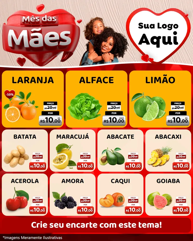Modelo de Rede Social para Feed Instagram com o tema Mês das Mães para Hortifrúti
