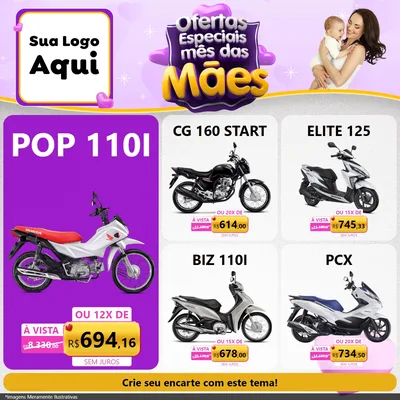 Modelo de Rede Social para Feed Facebook com o tema Ofertas Especiais - Mês das Mães para Concessionaria de Motos