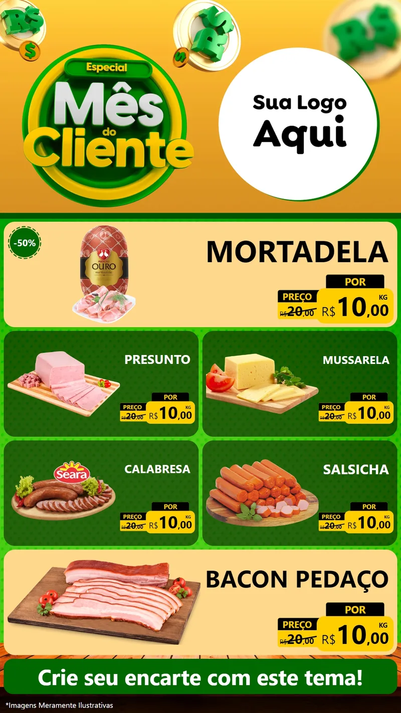Modelo de TV para TV Vertical com o tema Especial Mês do Cliente para Frios e Laticínios