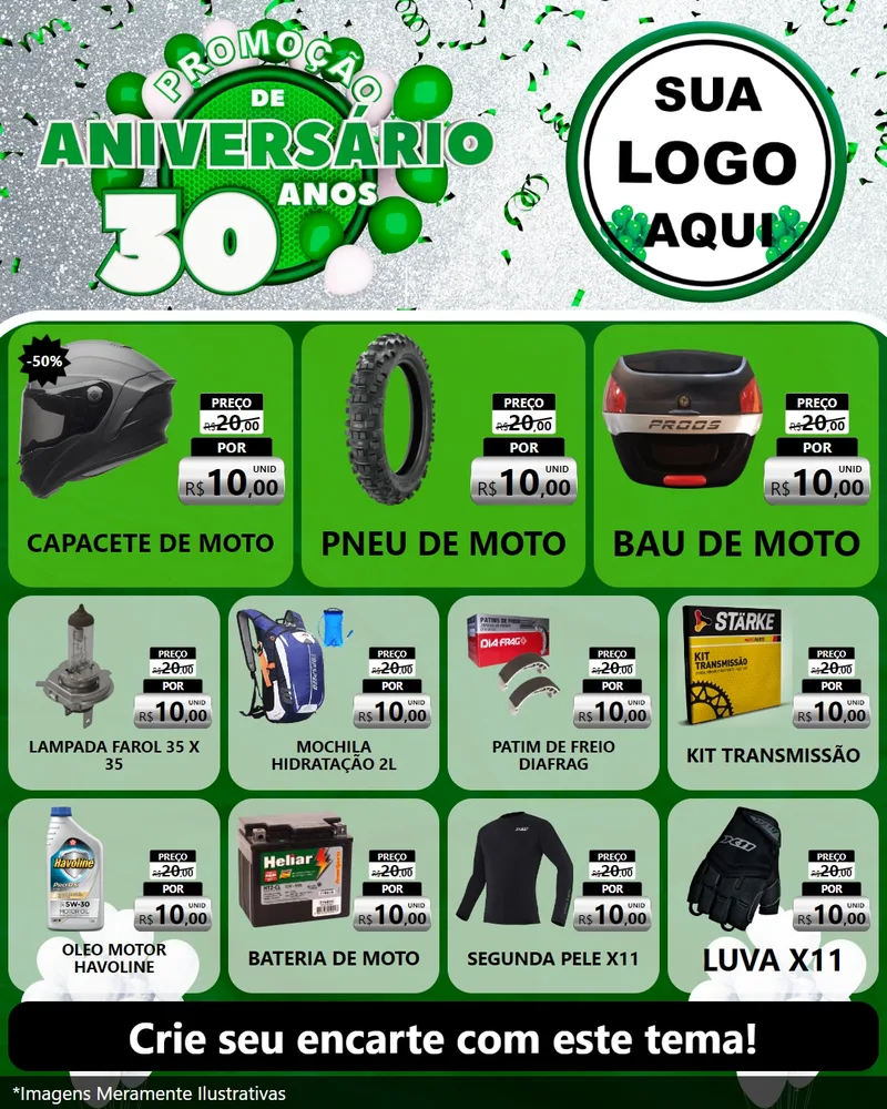 Modelo de Rede Social para Feed Instagram com o tema Promoção de Aniversário - 30 Anos para Moto peças