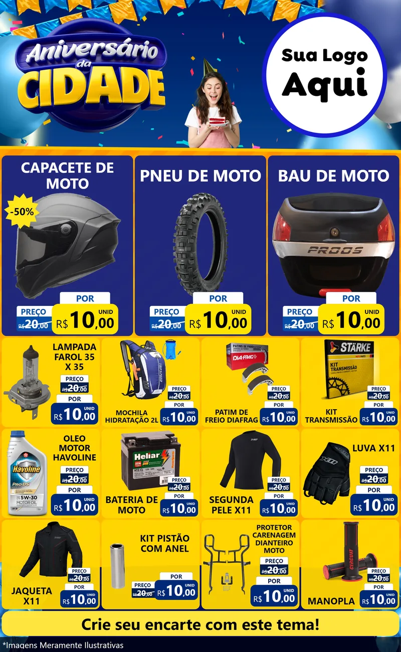 Modelo de Encarte para Encarte Grande com o tema Aniversário da Cidade para Moto peças