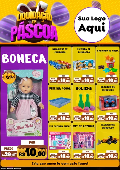 Modelo de Encarte para Encarte A4 Vertical com o tema Liquidação de Páscoa para Brinquedos