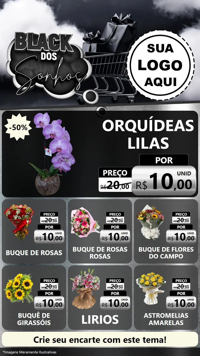 Modelo de Rede Social para Stories com o tema Black dos Sonhos para Floricultura e jardim