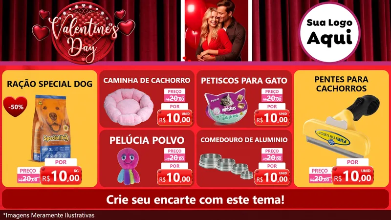 Modelo de TV para TV Horizontal com o tema Valentine's Day para Pet Shop