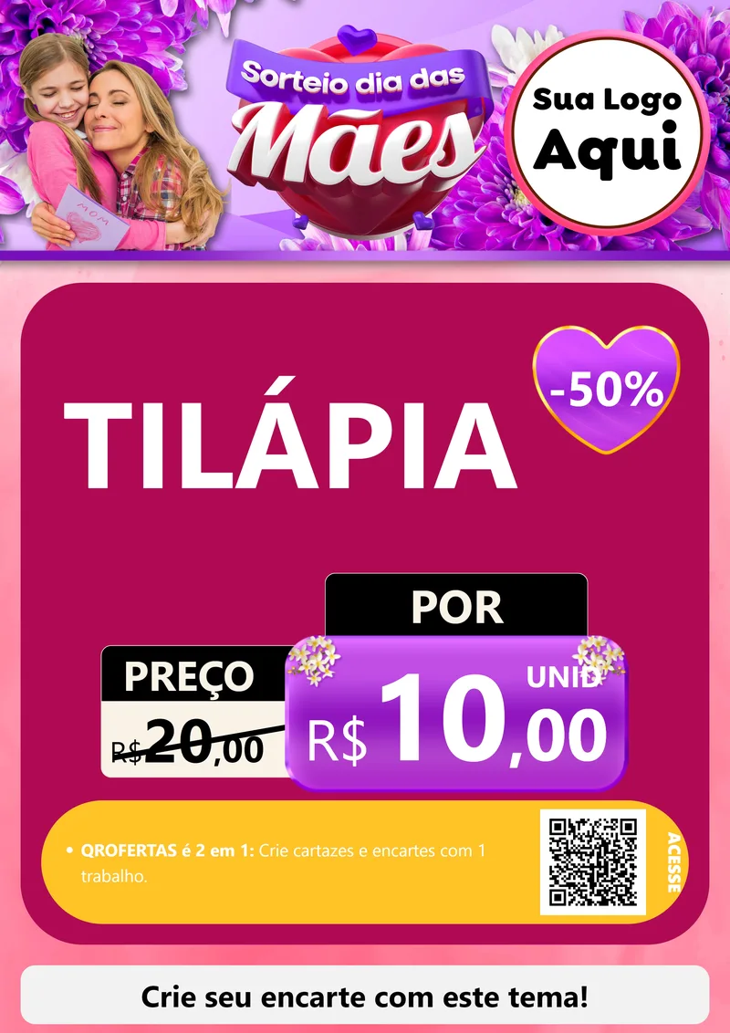 Modelo de Cartaz para Cartaz A4 Vertical com o tema Sorteio Dia das Mães para Peixaria