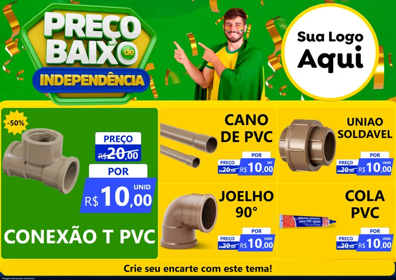 Modelo de Encarte para Encarte A4 Horizontal com o tema Preço Baixo de Independência para Tubos e conexões