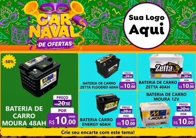 Modelo de Encarte para Encarte A4 Horizontal com o tema Carnaval de Ofertas para Baterias Elétricas