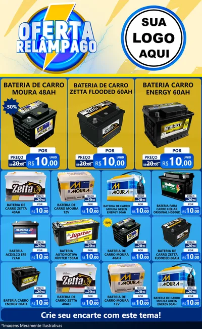 Modelo de Encarte para Encarte Grande com o tema Oferta Relâmpago para Baterias Elétricas