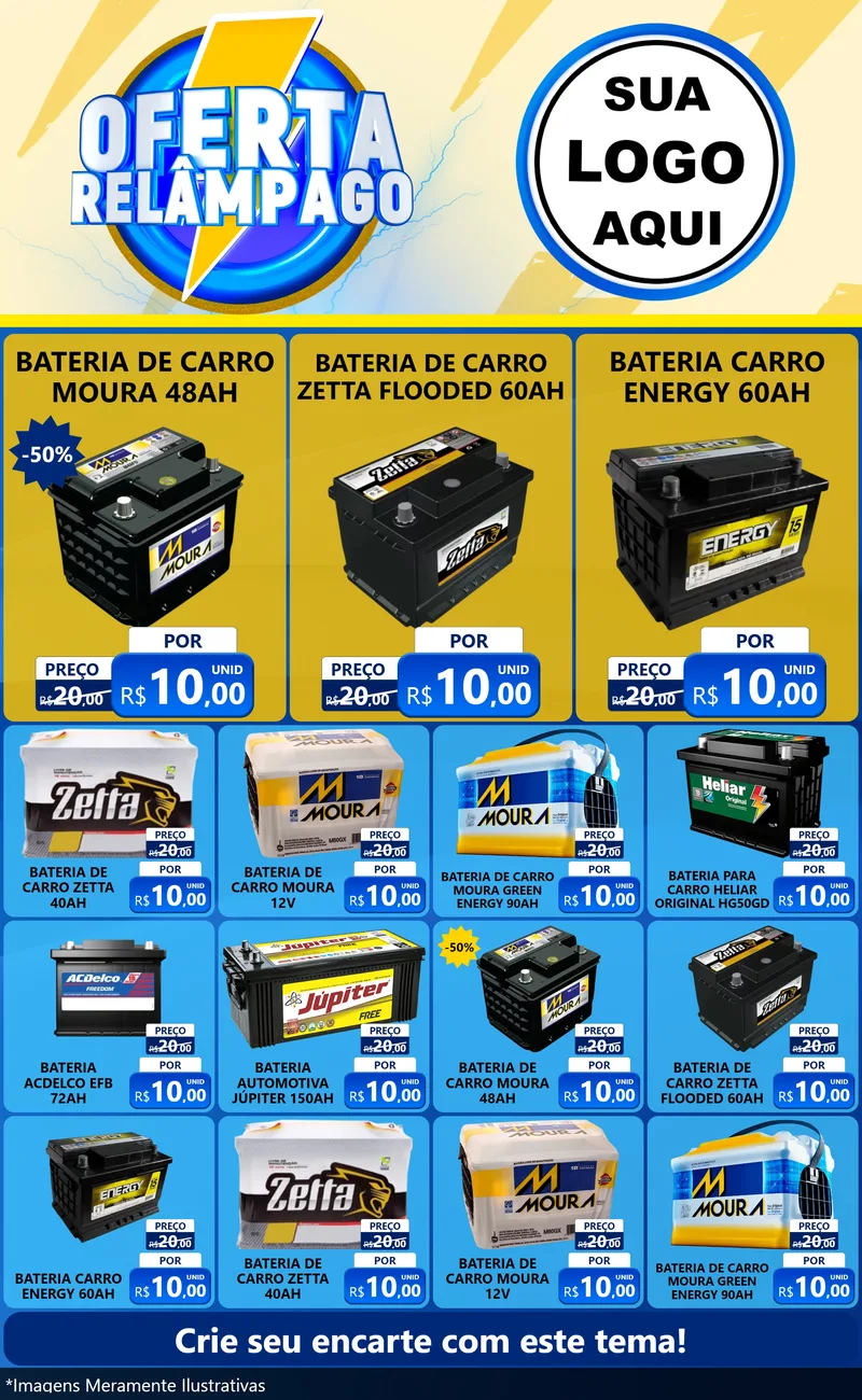 Modelo de Encarte para Encarte Grande com o tema Oferta Relâmpago para Baterias Elétricas