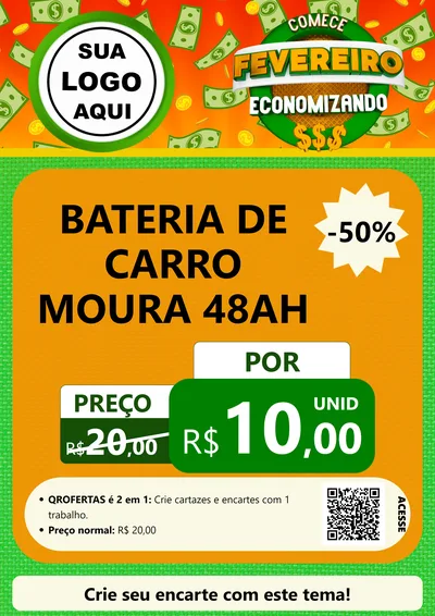 Modelo de Cartaz para Cartaz A4 Vertical com o tema Comece Fevereiro Economizando para Baterias Elétricas