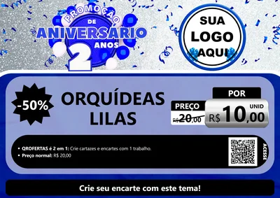 Modelo de Cartaz para Cartaz A4 Horizontal com o tema Promoção de Aniversário - 2 Anos para Floricultura e jardim