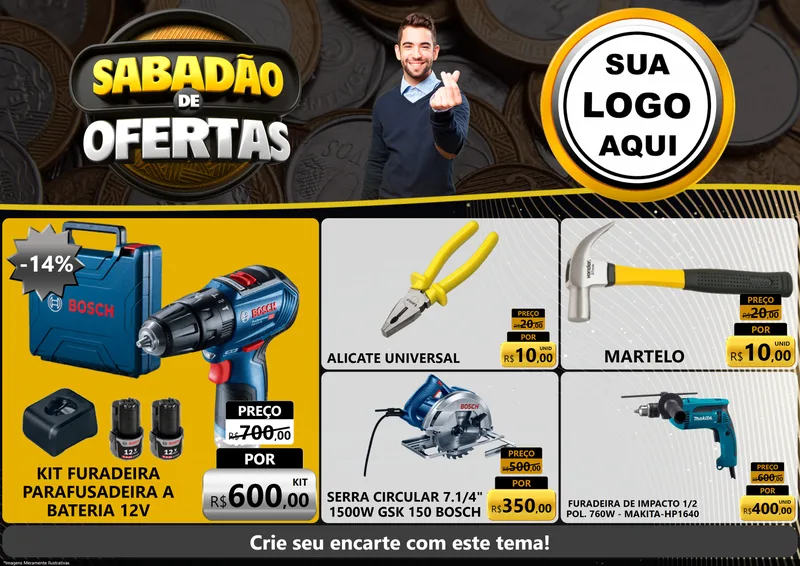 Modelo de Encarte para Encarte A4 Horizontal com o tema Sabadão de Ofertas para Maquinas e Ferramentas