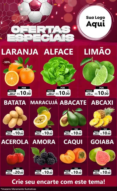 Modelo de Encarte para Encarte Grande com o tema Ofertas Especiais - Futebol para Hortifrúti