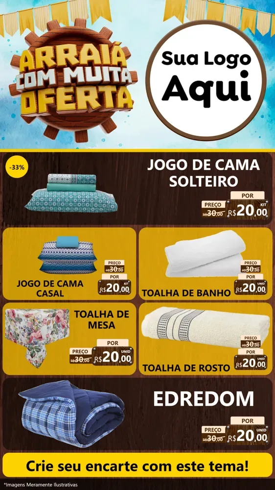 Modelo de TV para TV Vertical com o tema Ofertas de São João - Junina para Cama, Mesa e Banho