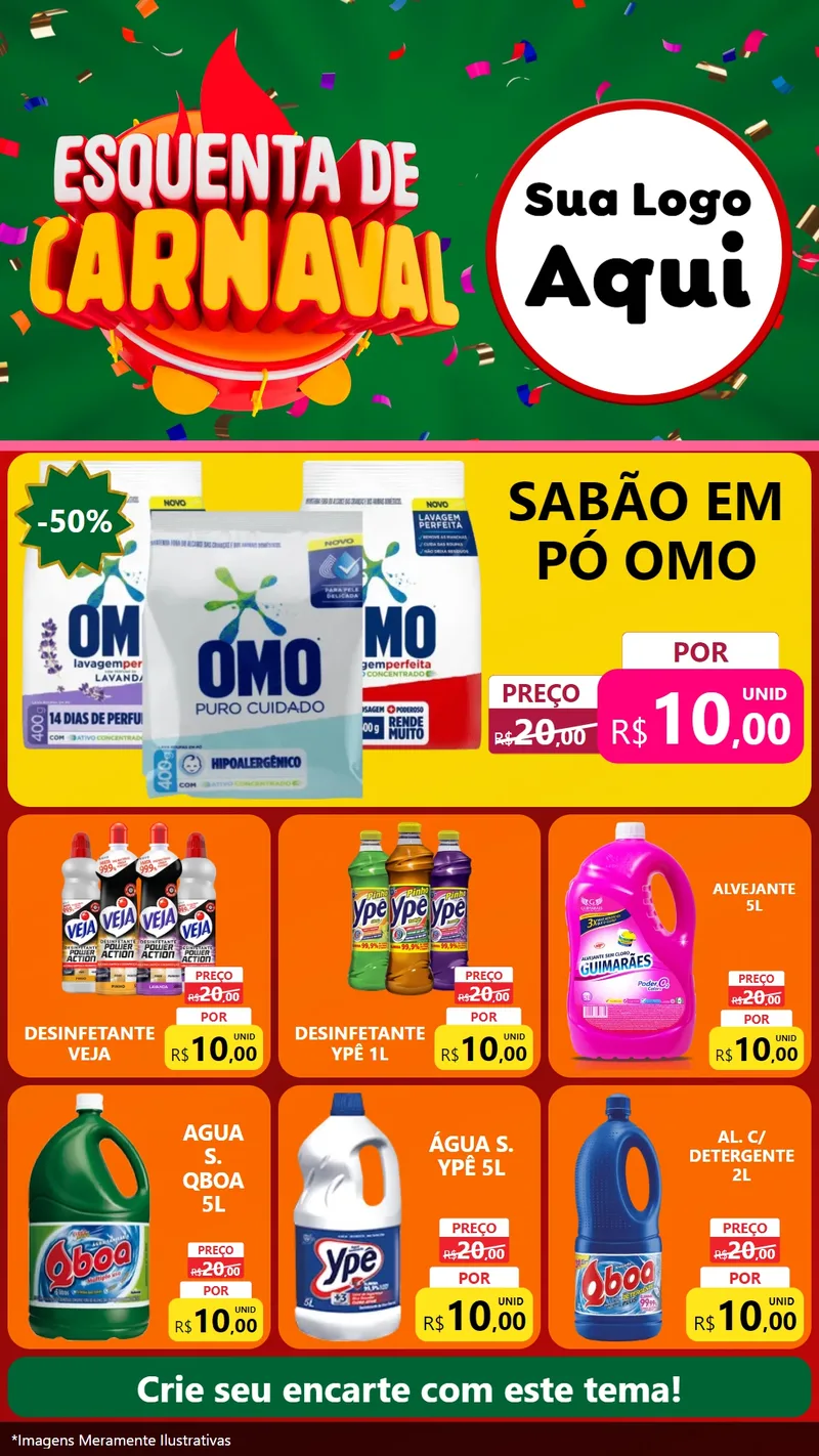 Modelo de Rede Social para Stories com o tema Esquenta de Carnaval para Produtos de Limpeza