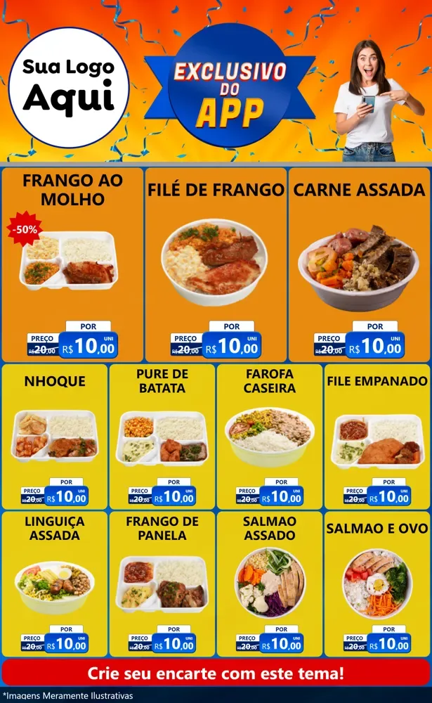 Modelo de Encarte para Encarte Grande com o tema Exclusivo do Aplicativo para Restaurante