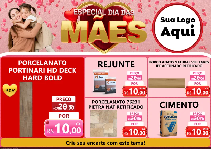 Modelo de Encarte para Encarte A4 Horizontal com o tema Especial Dia Das Mães para Pisos e revestimentos