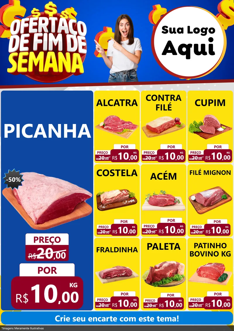 Modelo de Encarte para Encarte A4 Vertical com o tema Ofertaço de Fim de Semana para Açougue
