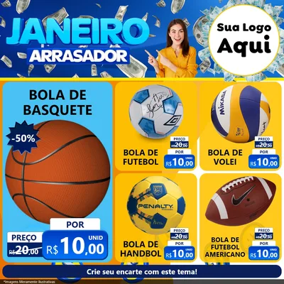 Modelo de Rede Social para Feed Facebook com o tema Janeiro Arrasador para Artigos Esportivos