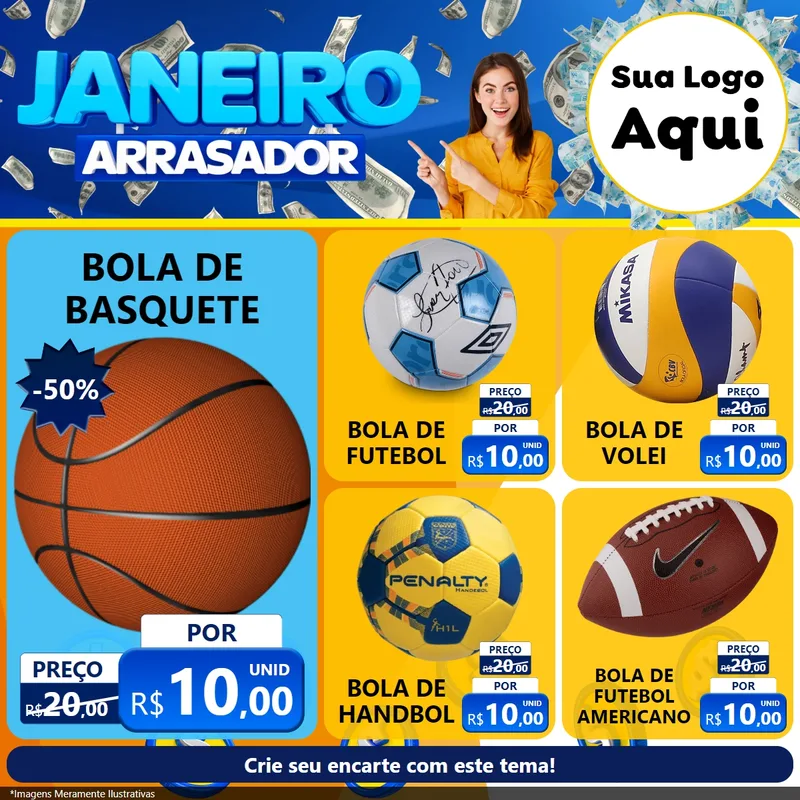 Modelo de Rede Social para Feed Facebook com o tema Janeiro Arrasador para Artigos Esportivos