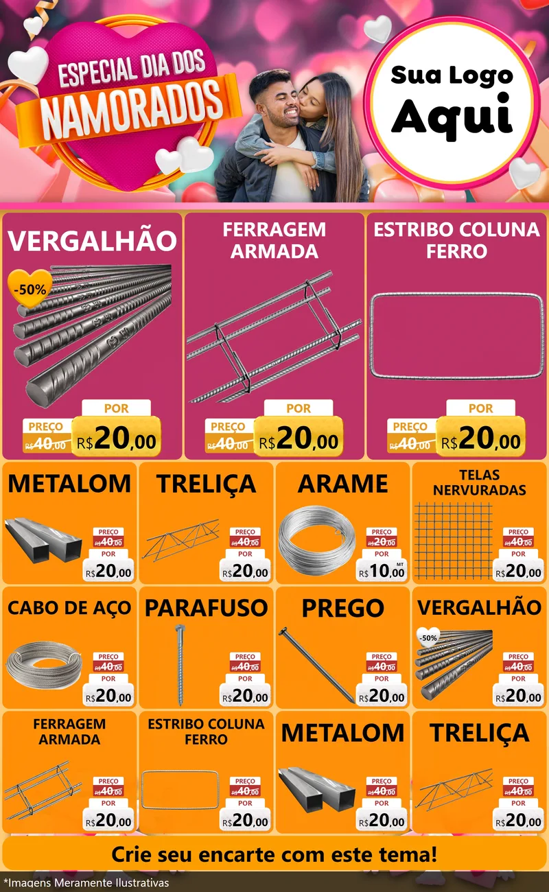 Modelo de Encarte para Encarte Grande com o tema Especial Dia dos Namorados para Ferragens