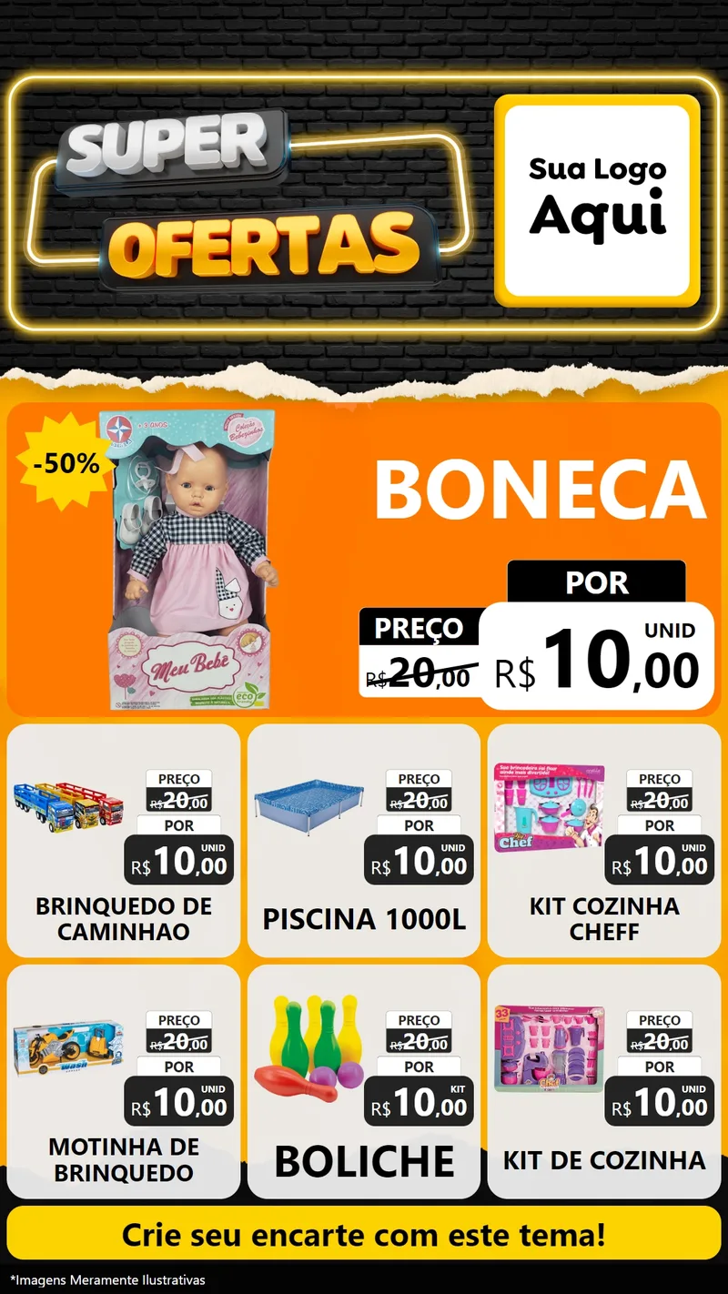 Modelo de Rede Social para Stories com o tema Super Ofertas para Brinquedos